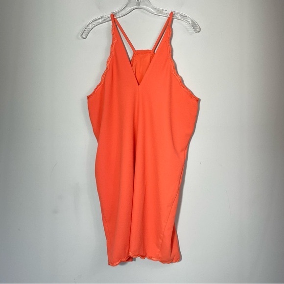 Trina Turk Scalloped Halter Mini Dress Coral Orange Crape Size 12 Spring Summer - Picture 8 of 16